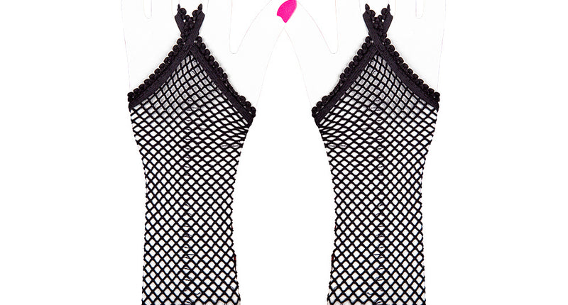 Wicked Costumes Lange zwarte vingerloze nethandschoenen met kantje