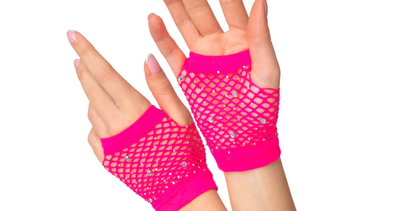 Wicked Costumes Net handschoenen met diamanten Mirte roze