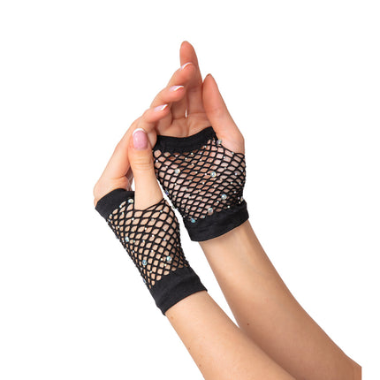 Wicked Costumes Net handschoenen met diamanten Mirte zwart