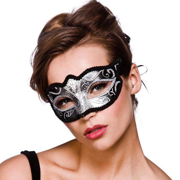 Wicked Costumes Oogmasker Verona zilver met zilveren glitters
