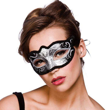 Wicked Costumes Oogmasker Verona zilver met zilveren glitters