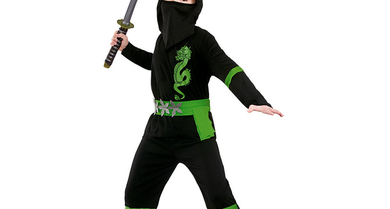 Wicked Costumes Power ninja kostuum zwart groen kinderen