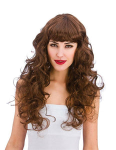 Wicked Costumes Pruik Foxy lang haar met krullen bruin