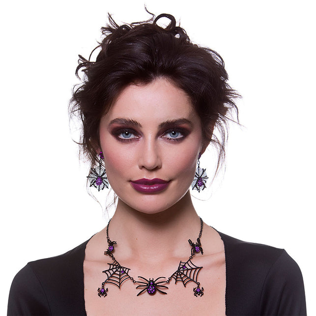 Wicked Costumes Sieraden set heks met halsketting en oorbellen spin