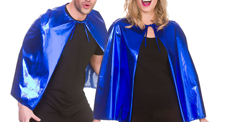Wicked Costumes Super helden cape metallic met masker 60cm blauw