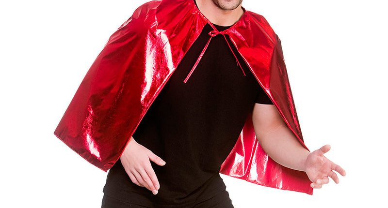 Wicked Costumes Super helden cape metallic met masker 60cm rood