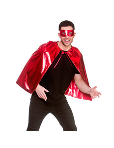 Wicked Costumes Super helden cape metallic met masker 60cm rood