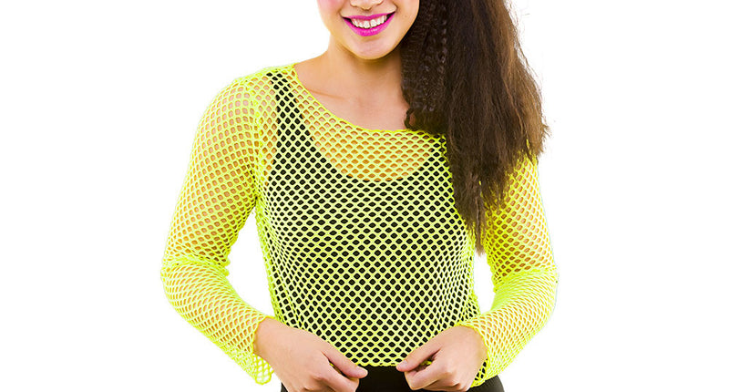 Wicked Costumes Visnet shirt Maud 80- jaren neon geel