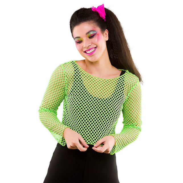 Wicked Costumes Visnet shirt Maud 80- jaren neon groen