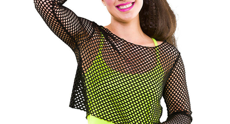 Wicked Costumes Visnet shirt Maud 80- jaren zwart