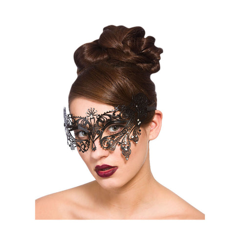 Wicked Costumes Zwart metalen oogmasker Hilya met nep diamanten