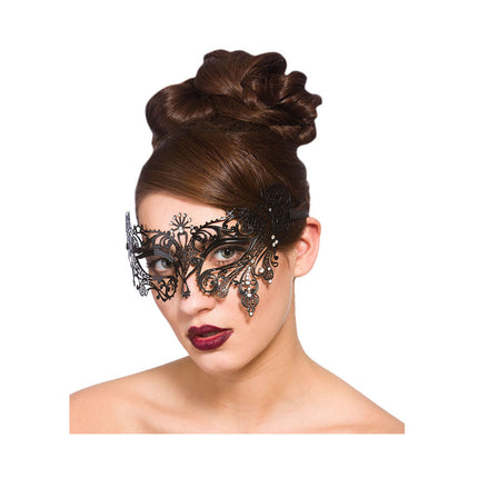 Wicked Costumes Zwart metalen oogmasker Hilya met nep diamanten