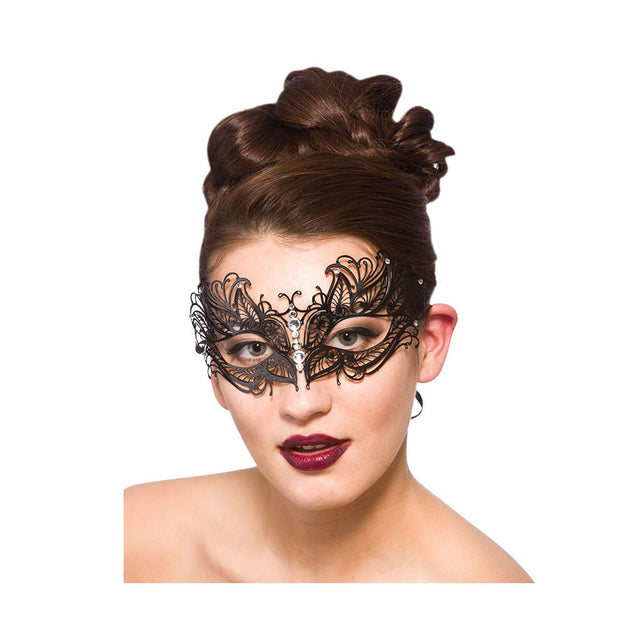 Wicked Costumes Zwart metalen oogmasker Selina met nep diamanten