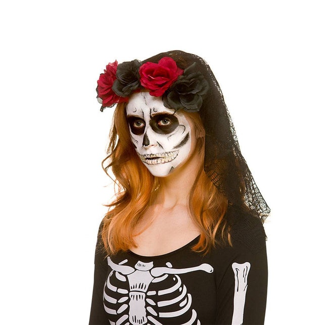 Wicked Costumes Zwarte bruidssluier met rozen