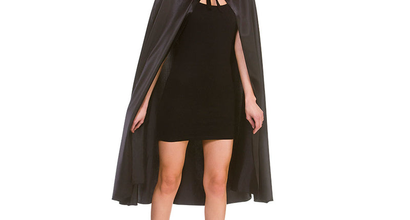 Wicked Costumes Zwarte cape mat kap satijn de luxe 110cm