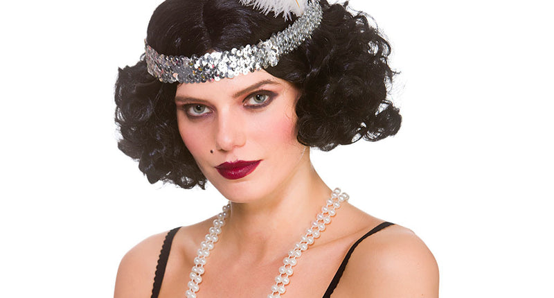 Wicked Costumes Zwarte Charleston pruik met krullen