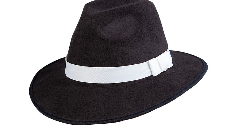 Wicked Costumes Zwarte gangster hoed Danny met witte band