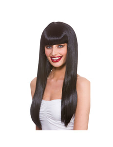 Wicked Costumes Zwarte pruik Fantasy lang haar met pony