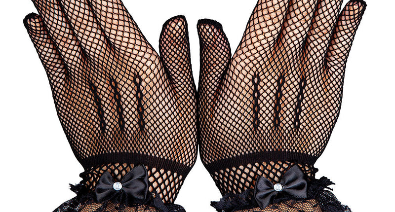 Wicked Costumes Zwarte visnet handschoenen met kant en nep diamanten