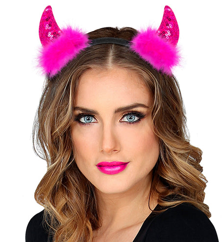 Widmann SRL Hoofdband pailletten hoorntjes Evi roze