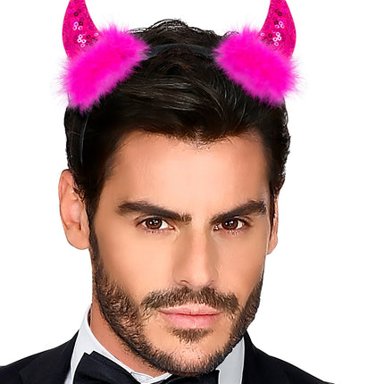 Widmann SRL Hoofdband pailletten hoorntjes Evi roze