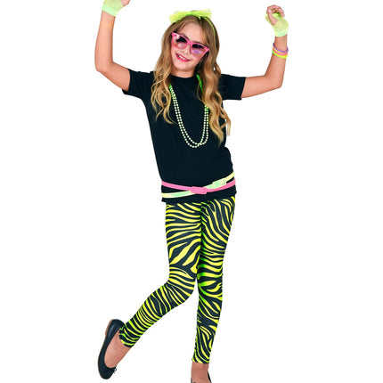 Widmann SRL Zebraprint legging kinderen neon groen